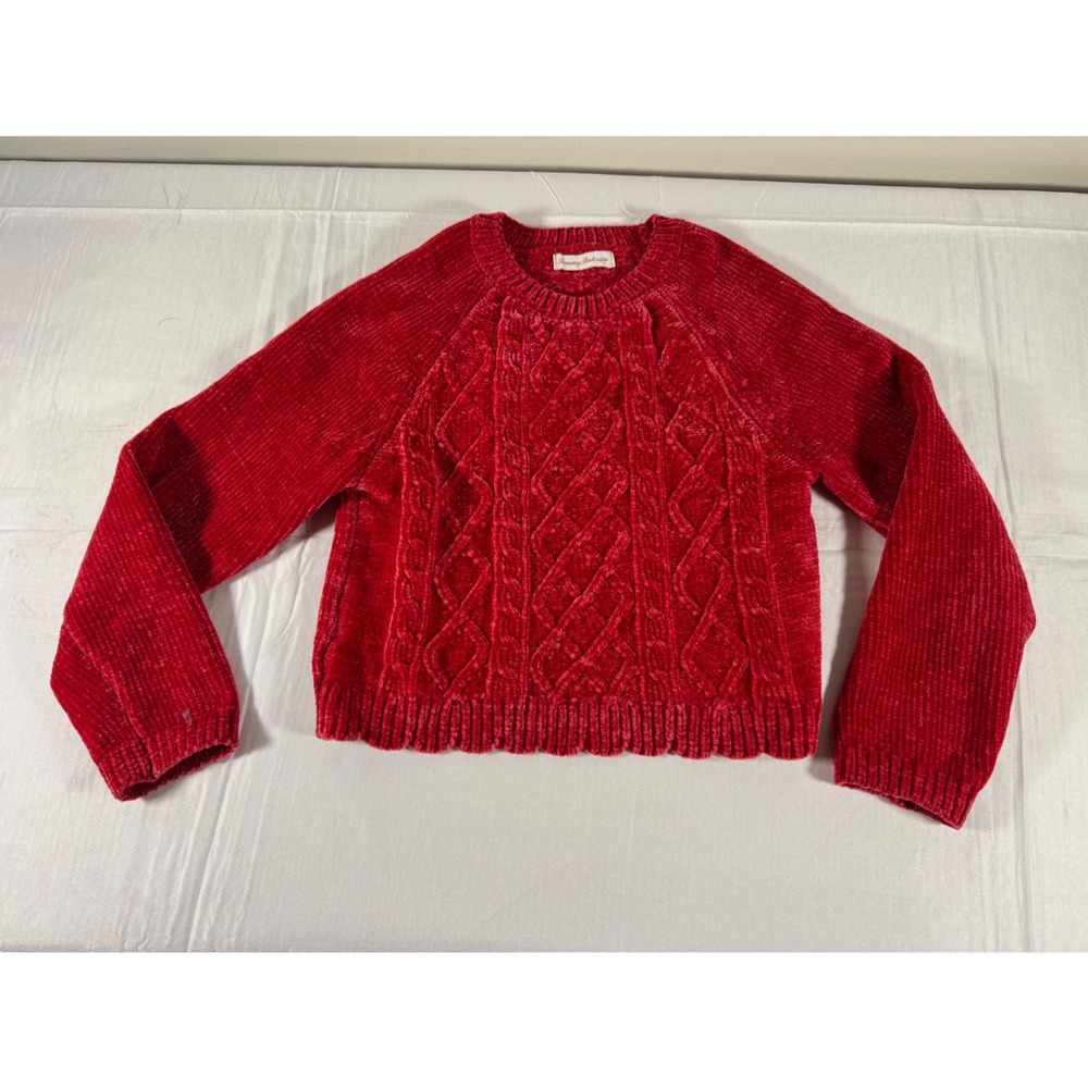 Tommy Bahama Kids Red Chenille Cable Knit Crew Neck Raglan Sweater